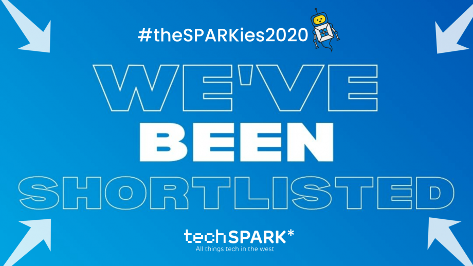 Graphic reads #theSPARKies2020 WE'VE BEEN SHORTLISTED on a blue background