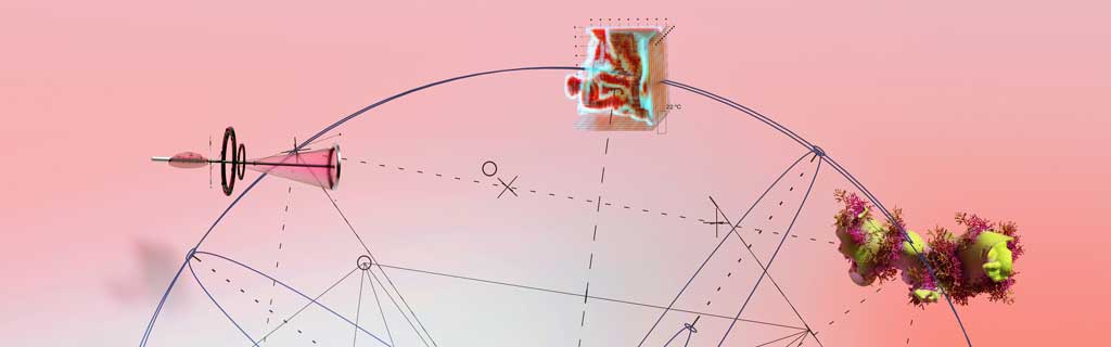 Abstract nodes connected by a circle and diagram lines.