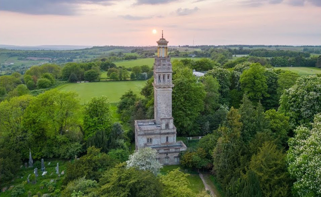 Aerial image of Beckford's Tower, a Victorian folly.